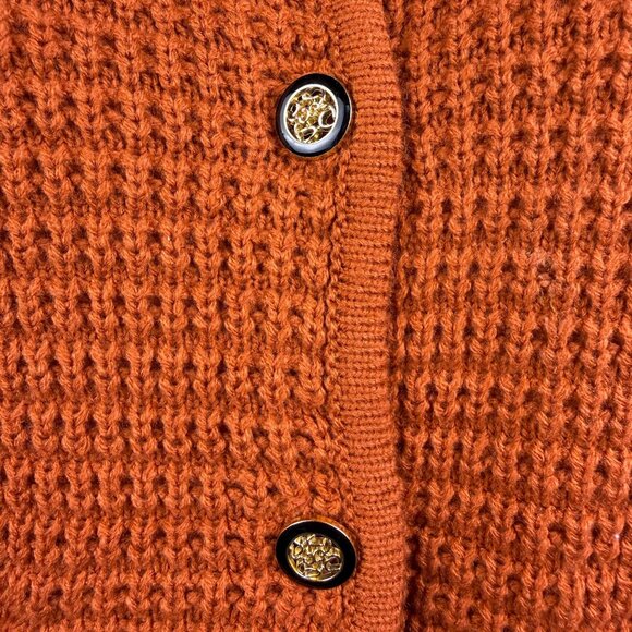 Pretty Garden Chic Womens Orange Knitted Button-Up Cardigan Sweater With Two Poc - Picture 5 of 10
